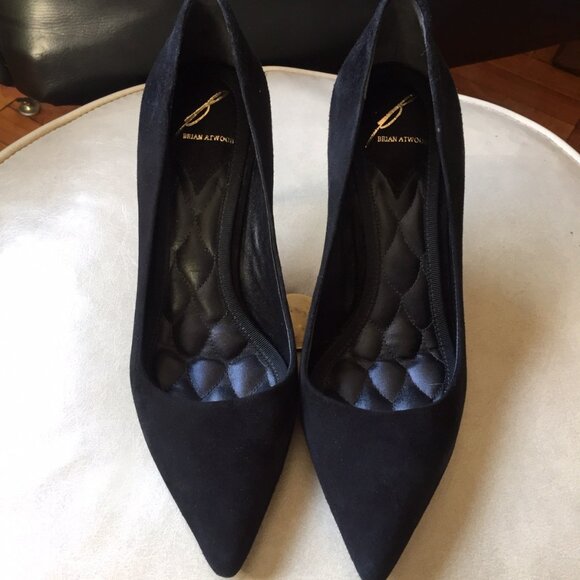 Brian Atwood Pointy Toe Black Suede Pumps High Heel - Picture 3 of 8